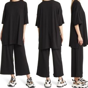 Dressed in LaLa Ribbed Oversize T-Shirt and High Waisted Pants Set